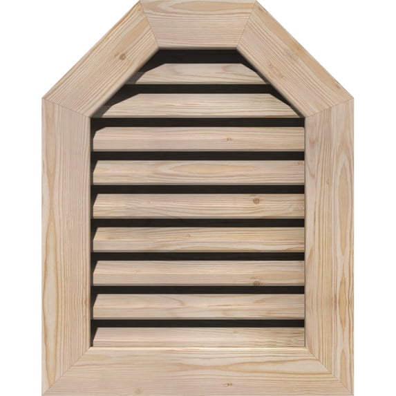 24"W x 36"H Octagonal Top Gable Vent (29"W x 41"H Frame Size): Unfinished, Functional, Smooth Pine Gable Vent w/ 1" x 4" Flat Trim Frame