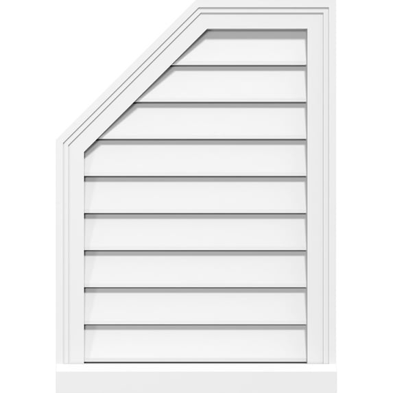 24"W x 42"H Half Octagon Top Left Surface Mount PVC Gable Vent: Functional, w/ 2"W x 2"P Brickmould Sill Frame