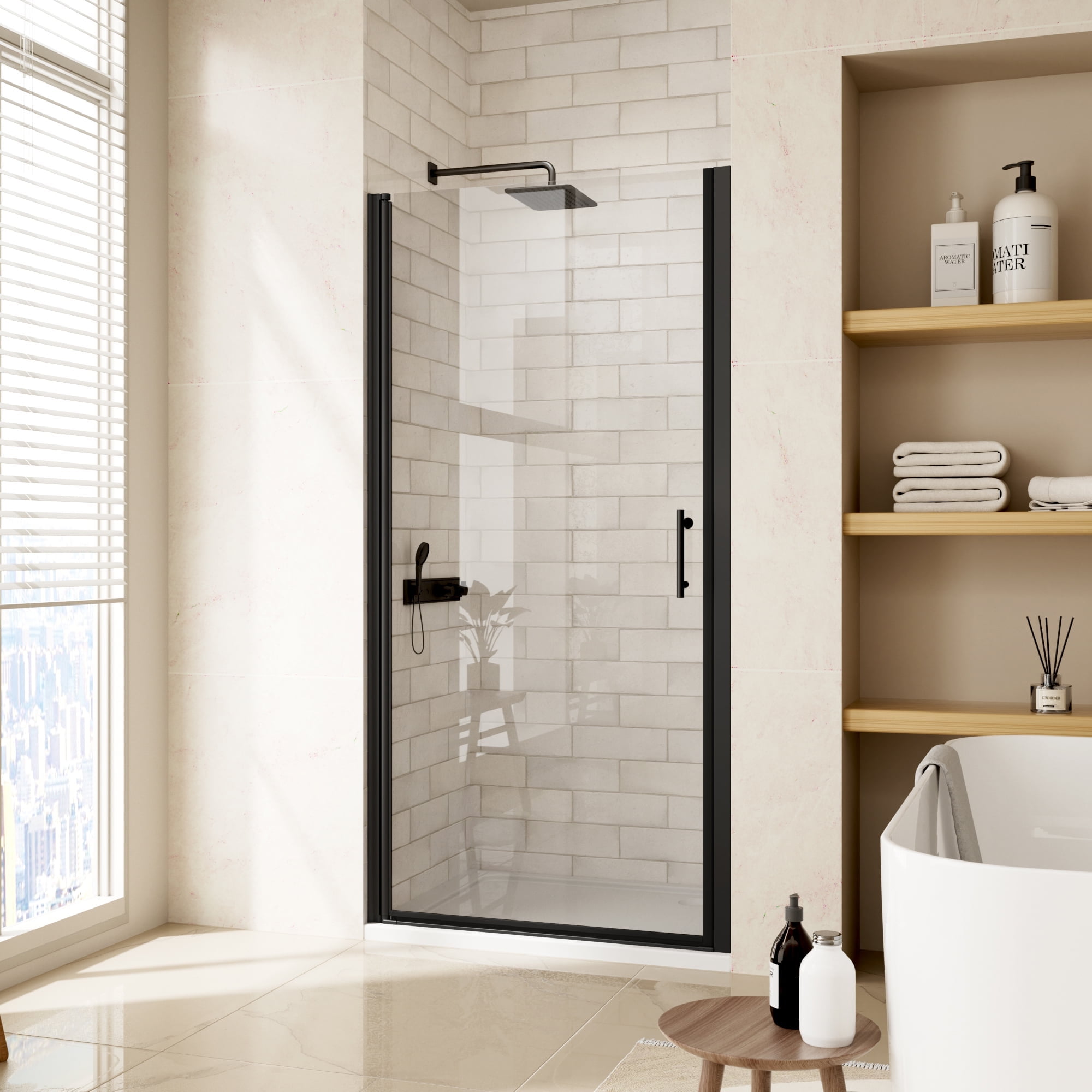 24" W x 72" H Frameless Pivot Shower Door, with 1/4" Clear Tempered ...
