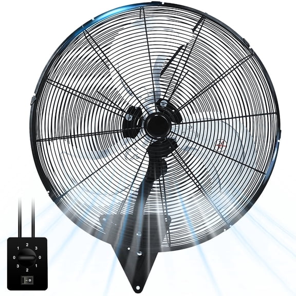 24 Wall Mount Fan 8000 CFM High Velocity Industrial Heavy Duty Fan with 3-Speed Oscillating Commercial Use for Warehouse, Garage, Factory, Black