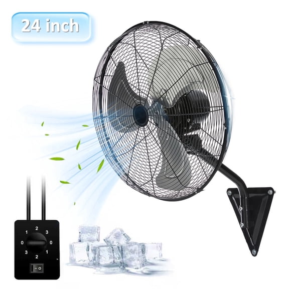 24"Wall Mount Fan, Industrial Heavy Duty Fan with 8000CFM 3-Speed Winds,120°Oscillating,Ideal for Home, Garage, Warehouse, Indoor/Outdoor Use, Black