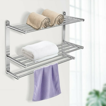 24" Wall Mounted 3-Tier Towel Rack Bathroom Rail Holder Storage Shelf Organizer