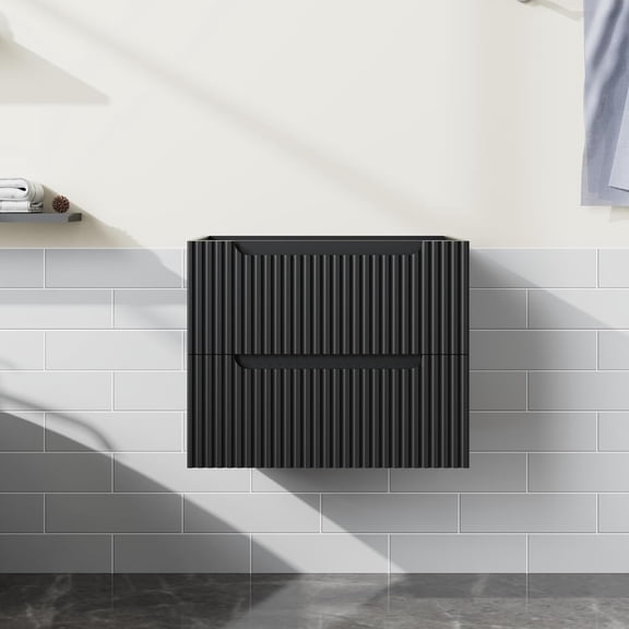 24" Wall Mounted Bathroom Vanity, Floating Black Cabinet, 2 Soft-Close Drawers