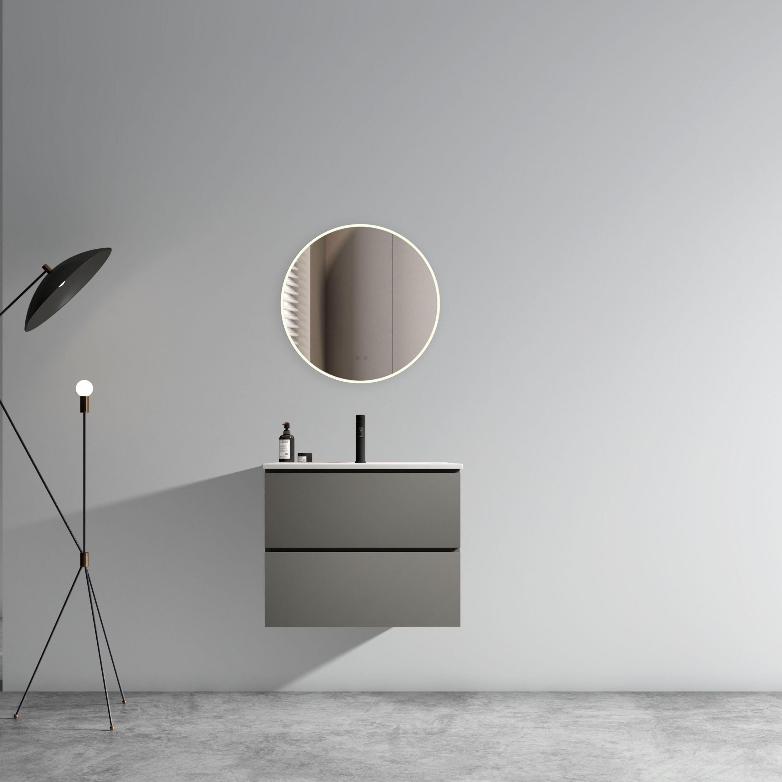 24" Gray Wall Mounted Bathroom Vanity with Ceramic Sink
