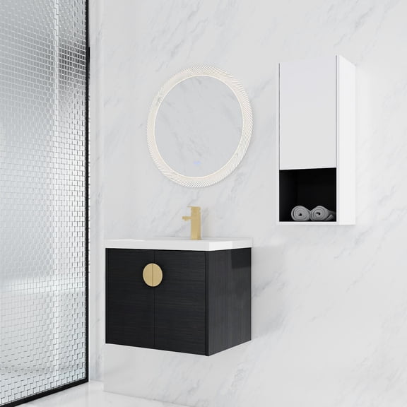 24" Wall-Mounted Bathroom Vanity | High-Temp Fired Ceramic Sink | Modern Bathroom