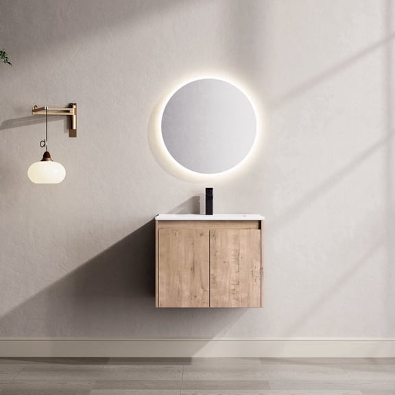 24" Wall Mounted Bathroom Vanity with Side Cabinet, Soft-Close Drawers, Adjustable Shelves & Ample Storage