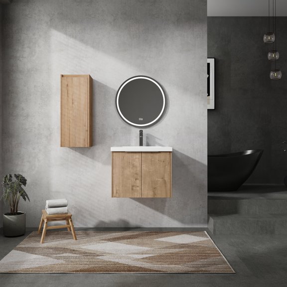 24" Wall-Mounted, Floating Design - Separate Side Cabinet for Extra Storage - Bathroom Space Utilization - Keep Bathroom Tidy