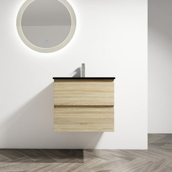 24" Wall-Mounted Vanity, Soft-Close Drawer Design, Wood Grain Style - Combine Modern and Natural Bathroom Styles