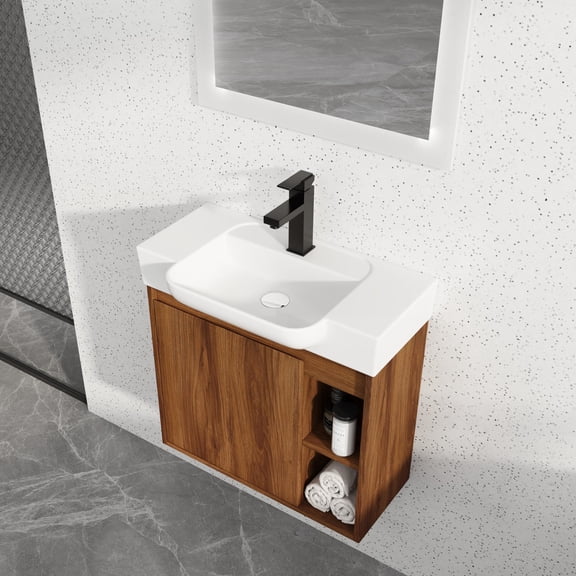 24'' Wall-Mounted Vanity with White Ceramic Sink Unique Modelling for Different Bathroom Feeling