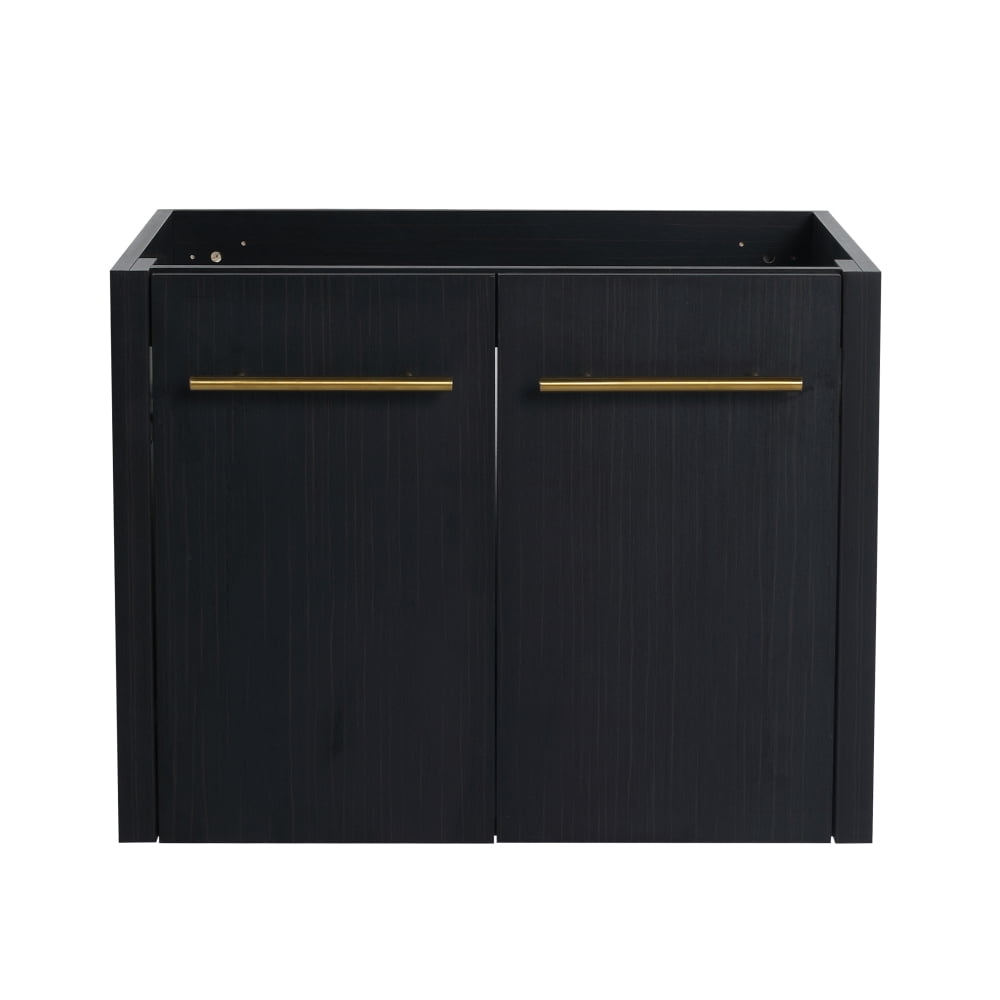 Black Plywood Wall-Mounted Bathroom Vanity with Gold Handles