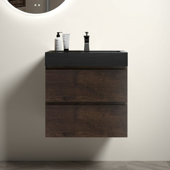 24" Walnut BBathroom Vanity with Sink, Large Storage Wall Mounted Floating Bathroom Vanity for Modern Bathroom(without Drain and Faucet)