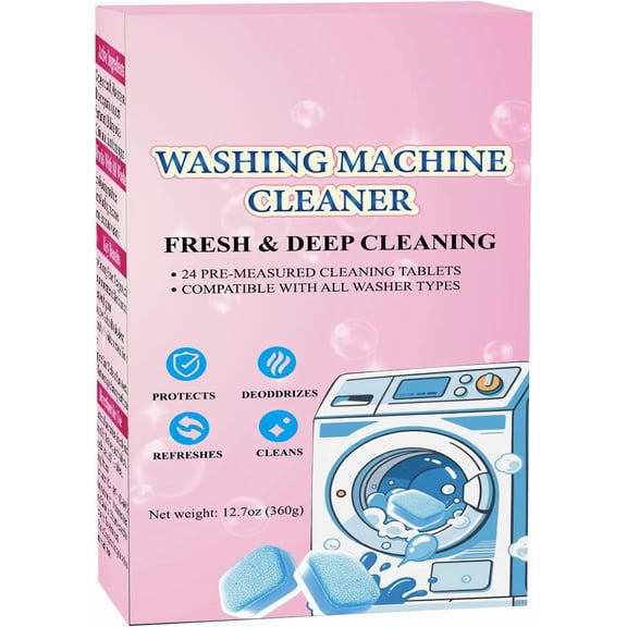 24- Washing Machine Cleaner Tablets HE Front Load and  Load Compatible Descaler Pods for Laundry Tub, Drum and Gasket Septic Safe,  Scent (1-Year )