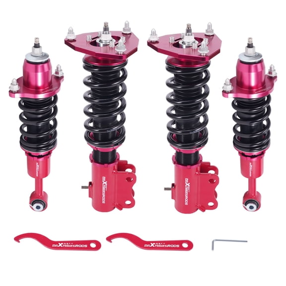 24-Way Adjustable Coilover Lowering Kit for Mitsubishi Lancer ES OZ Ralliart CS6A CS7A 2002-2006, Suspension Damper with Pillow Ball Mount, SKU 46631072, Red & Black