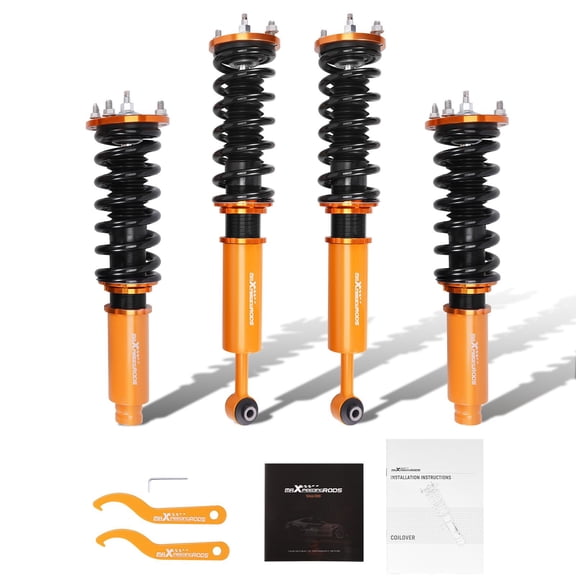 24-Way Adjustable Coilovers Shock Absorber Kit for Honda Accord 1998-2002 & Acura TL/CL  58976081  Gold Body, Black Springs, 1"-3" Lowering, Twin Tube Suspension System