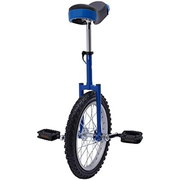 24" Wheel Outdoor Balance Unicycle Leakproof Uni Wheel Cycling Unicycle Outdoor Sports Fun Bicycle One Wheel Bike for Adult Kid Fitness Exercise Black,Seat Height Adjustable (Blue)
