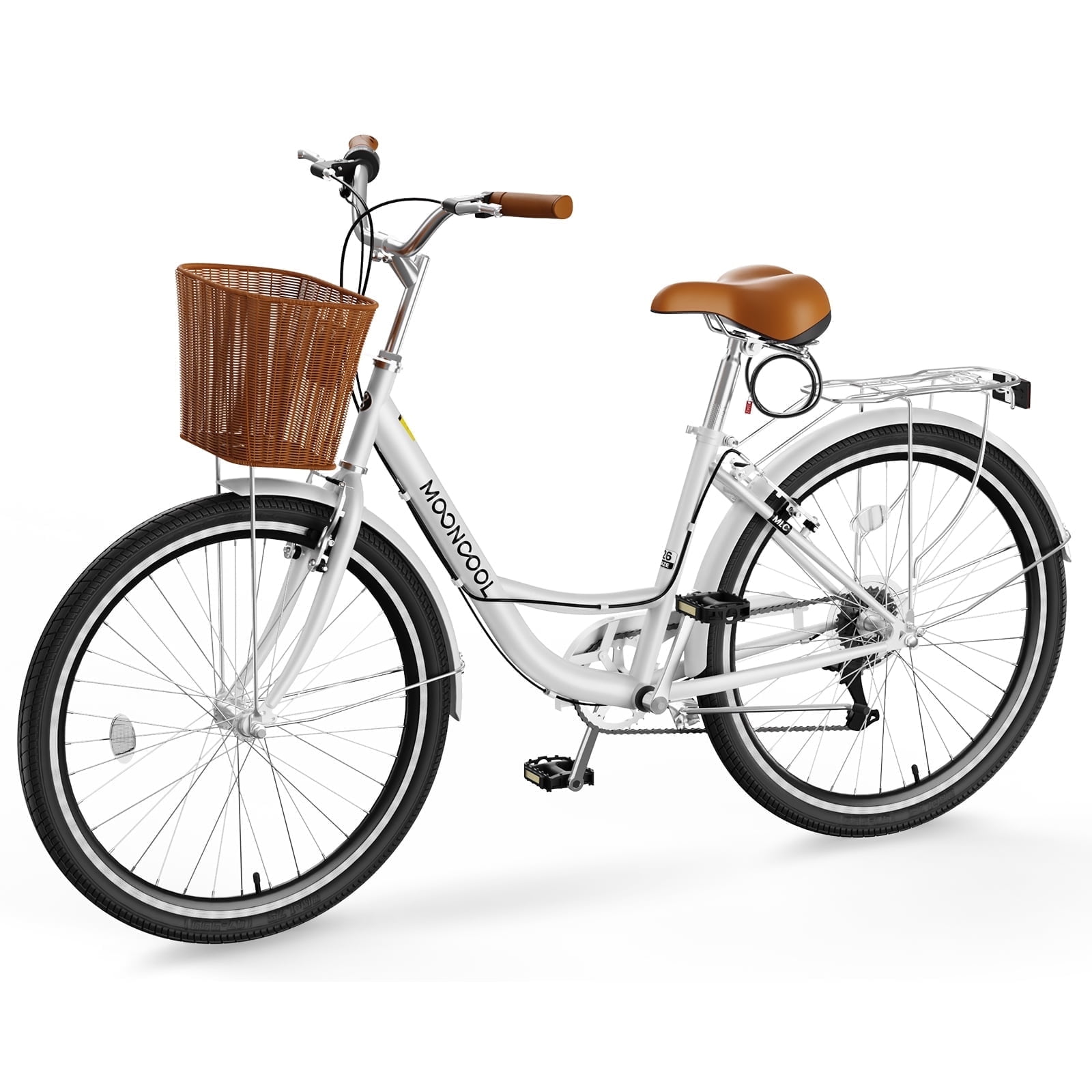 24'' Wheels Cruiser Bikes Bicycles for Adults, 7 Speed Bike with Basket ...