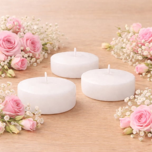 24 White 3 in Dripless Unscented Wax Disc Floating Candles Wedding Party Centerpieces