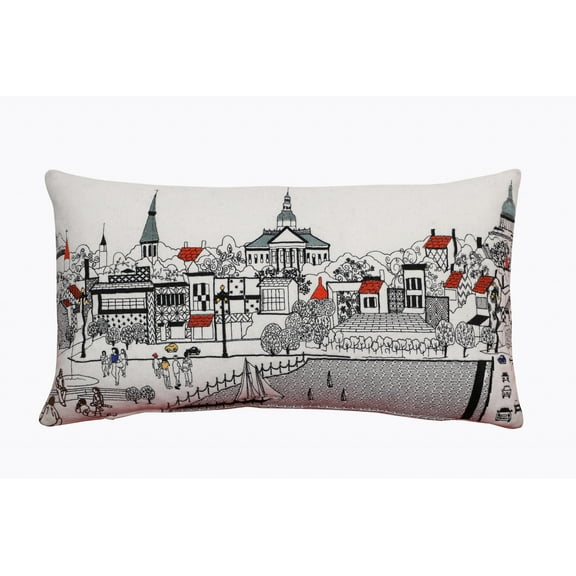 24" White Annapolis Daylight Skyline Lumbar Decorative Pillow