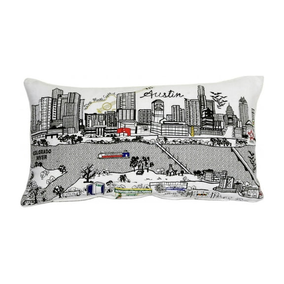 24" White Atlanta Daylight Skyline Lumbar Decorative Pillow
