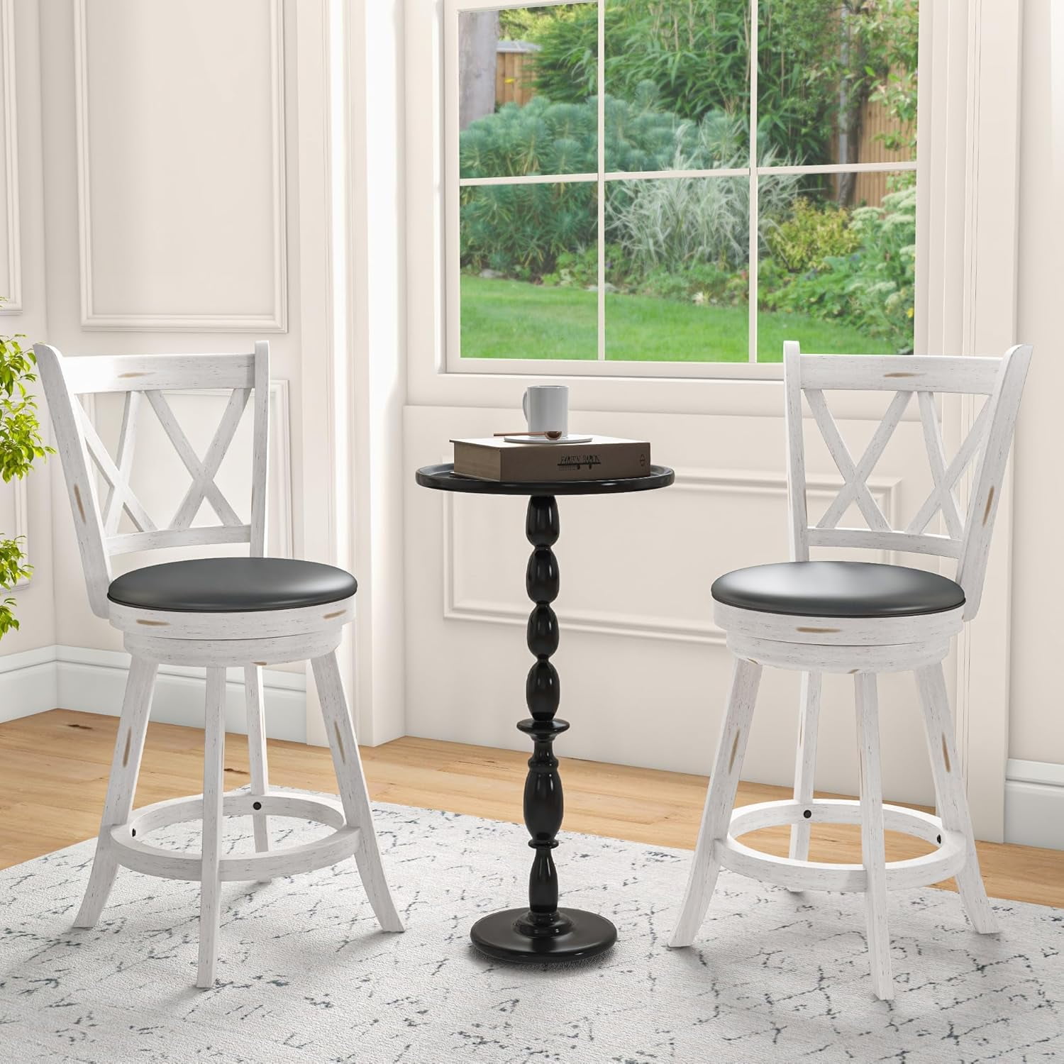 24" White Bar Stools Set of 2, Swivel Counter Height Bar Stools with ...
