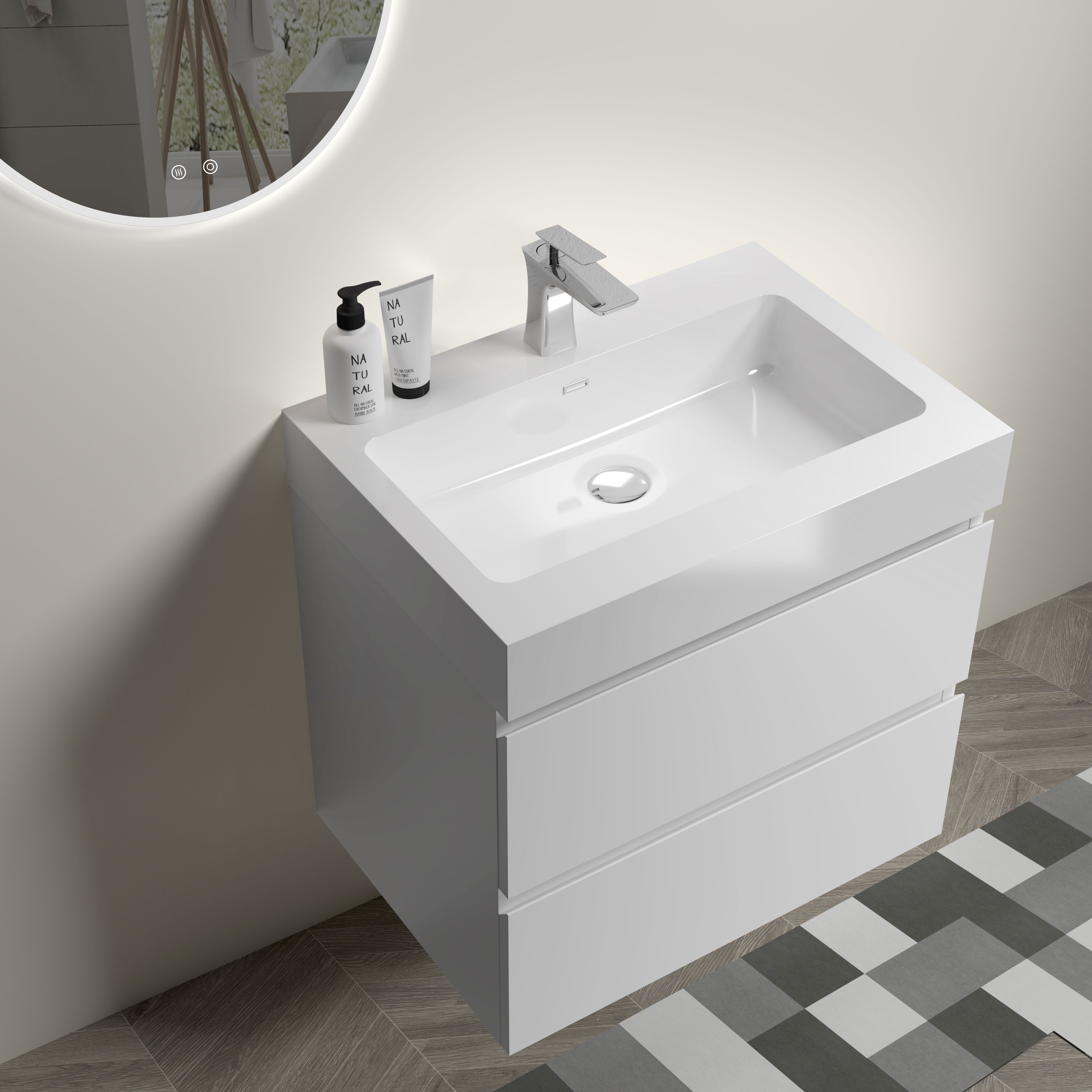 24" White Bathroom Vanity with Sink, Large Storage Wall Mounted