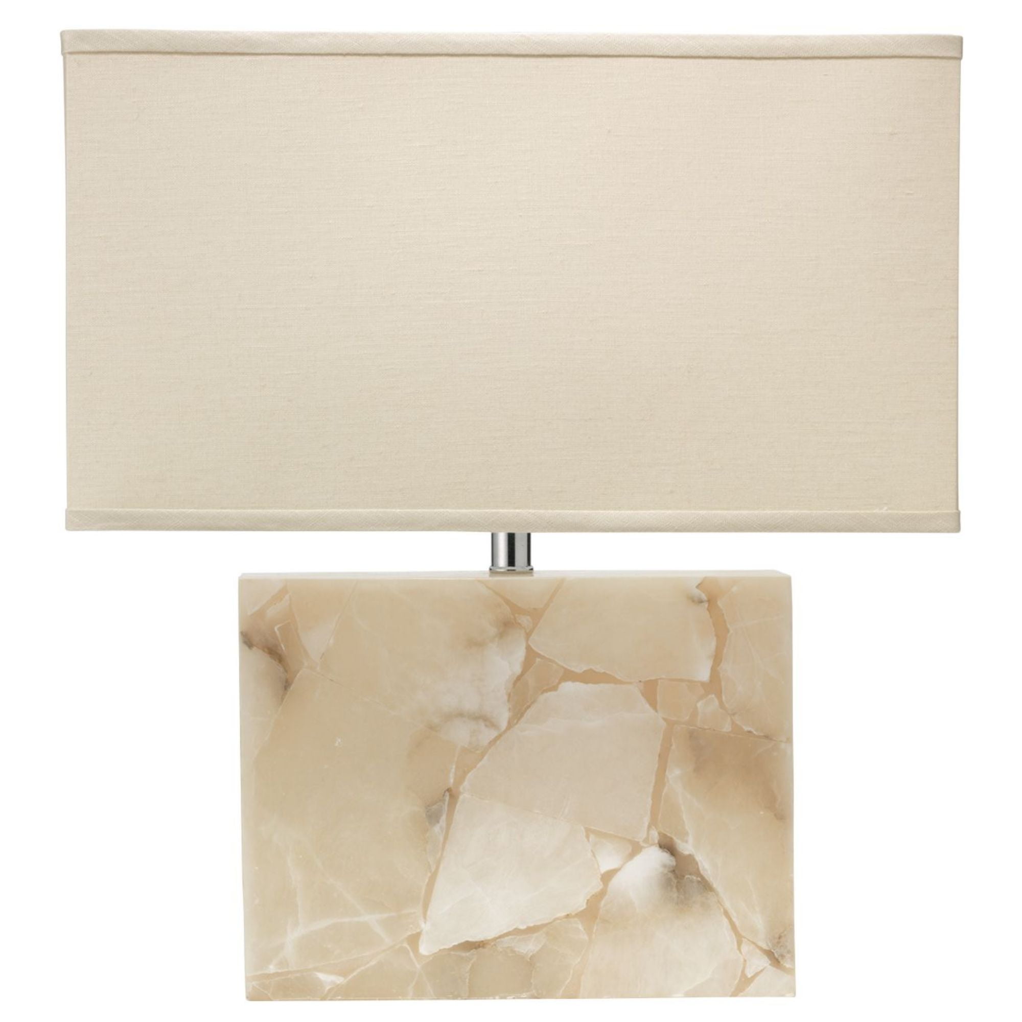 White Alabaster Stone Table Lamp with Linen Shade