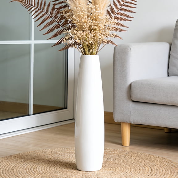 24" White Ceramic Tall Vase, Decorative Floor Vase for Living Room and Bedroom Décor