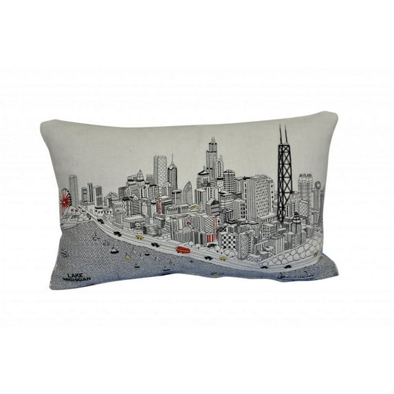 24" White Chicago Daylight Skyline Lumbar Decorative Pillow