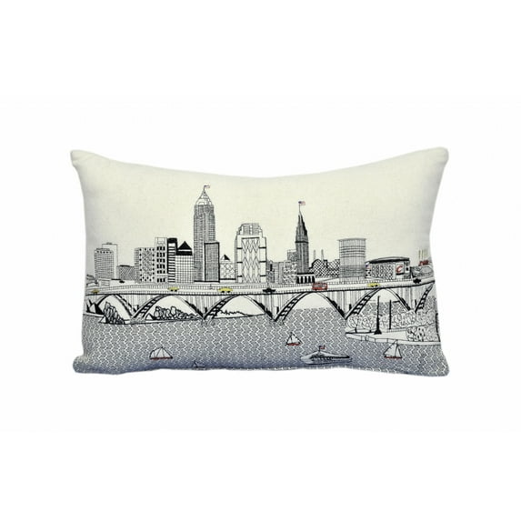 24" White Cleveland Daylight Skyline Lumbar Decorative Pillow