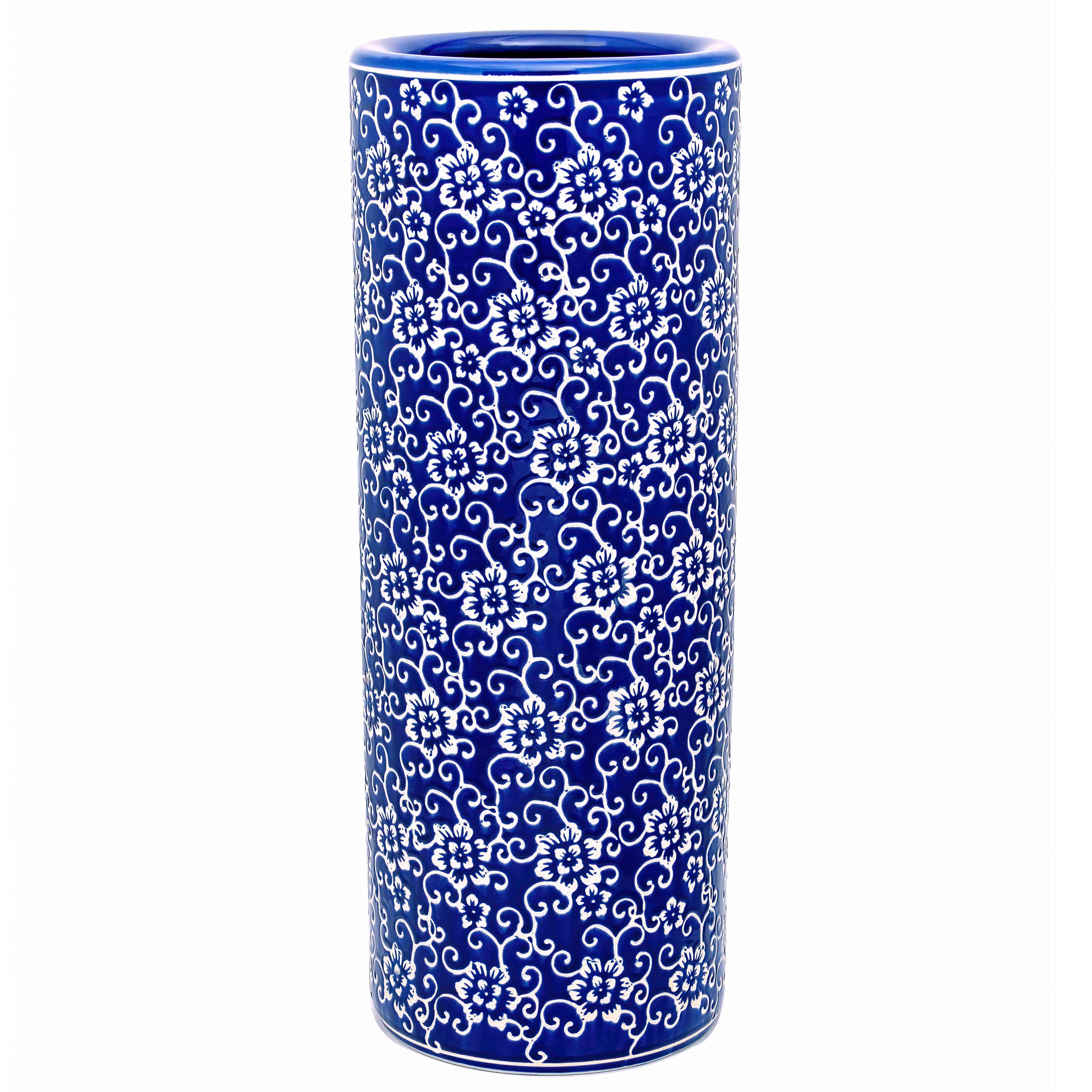 Red Lantern 24" White Flowers on Blue Umbrella Stand