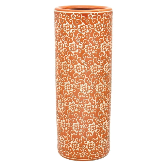 Red Lantern 24" White Flowers on Orange Umbrella Stand