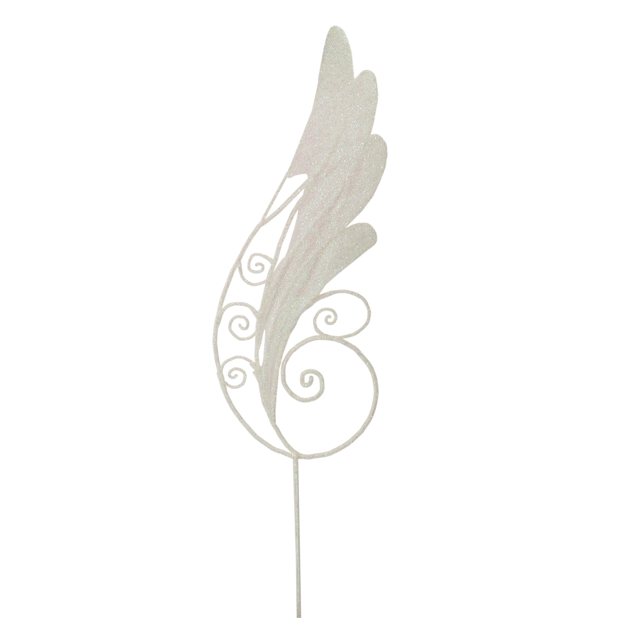 24" White Iridescent Glittered Angel Wing Craft Pick