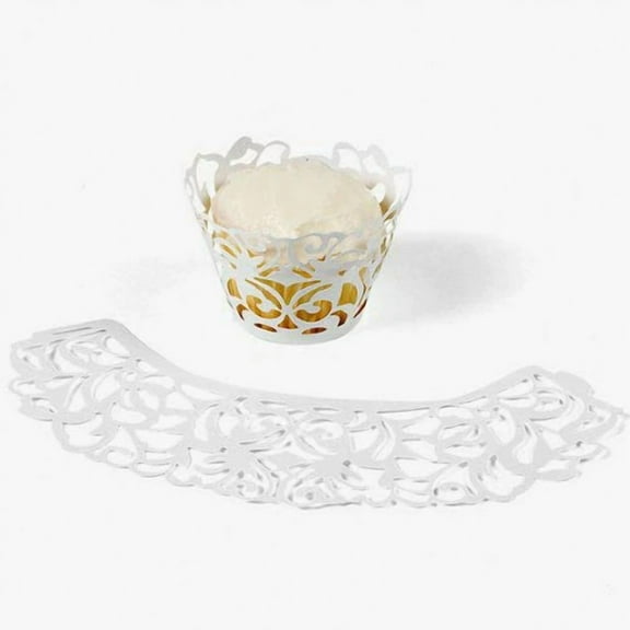 24 White Laser Cut Cupcake Wrappers Collars Party Cupcakes Cake Accessories