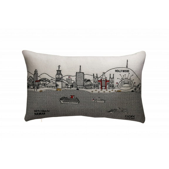 24" White Los Angeles Daylight Skyline Lumbar Decorative Pillow