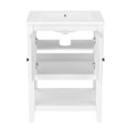 thumbnail image 1 of 24" White Modern Bathroom Vanity with Ceramic Sink & Solid Wood Frame – Open Shelf Storage, Waterproof Design, Easy Assembly (Farmhouse Style), 1 of 9