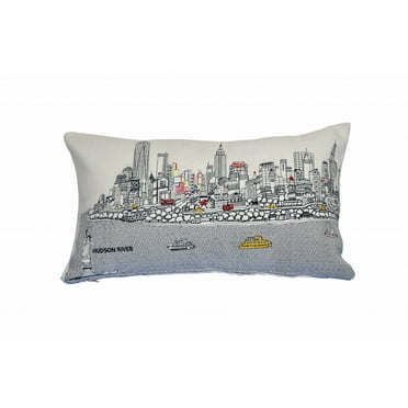 24" White NYC Daylight Skyline Lumbar Decorative Pillow