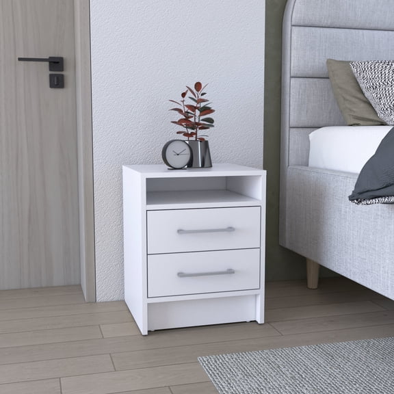 24" White Night Stand with Drawers and Open Compartment | Can Be Used in Different Rooms | Provides Ample Storage and a Sleek Appearance
