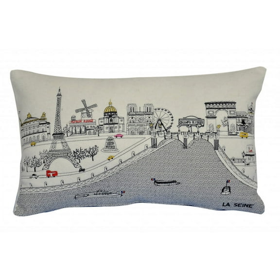24" White Paris Daylight Skyline Lumbar Decorative Pillow