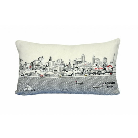 24" White Philadelphia Daylight Skyline Lumbar Decorative Pillow