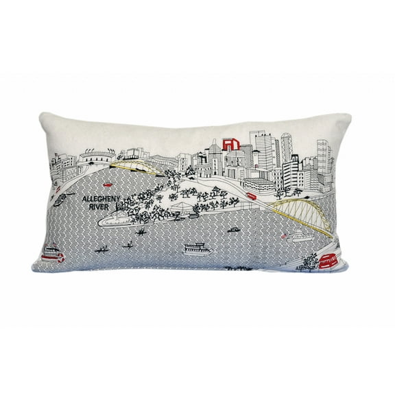 24" White Pittsburgh Daylight Skyline Lumbar Decorative Pillow