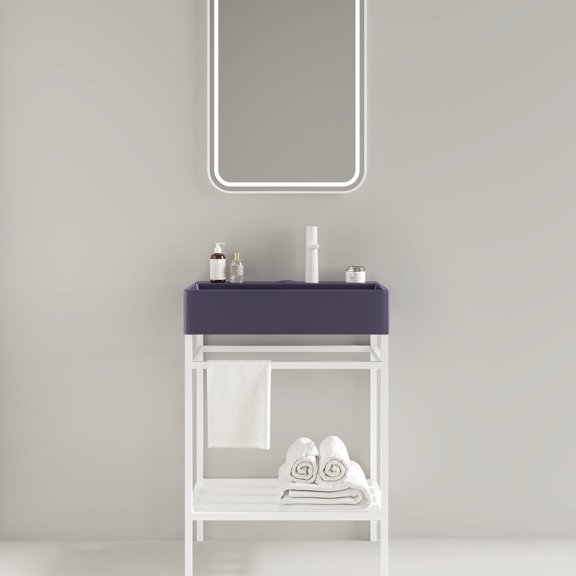 24" White - Purple Bathroom Vanity | For Bathroom with Storage Solutions | Smooth Ceramic and Sturdy Iron | Clear Assembly Instructions
