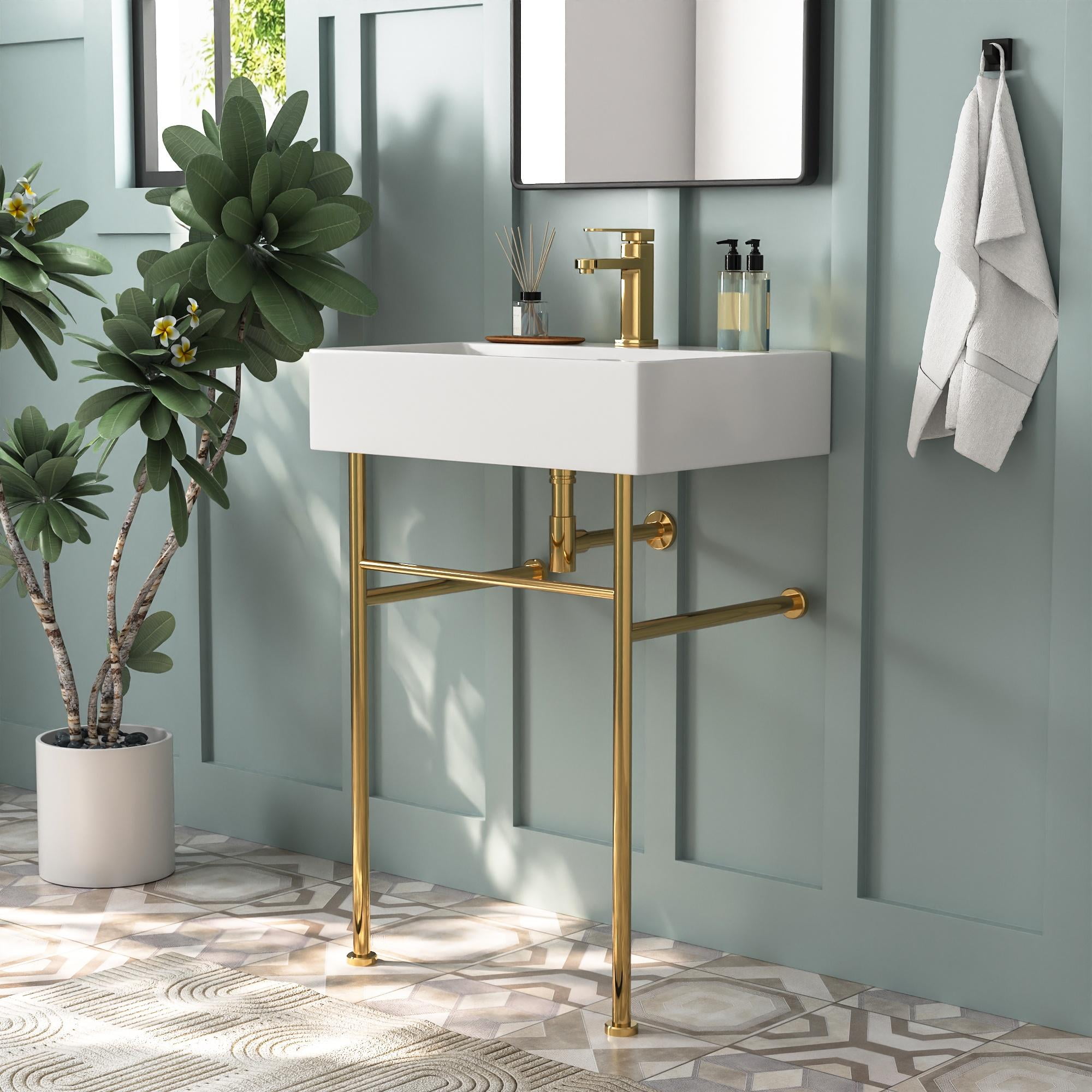 24" White Rectangular Console Bathroom Sink with Overflow