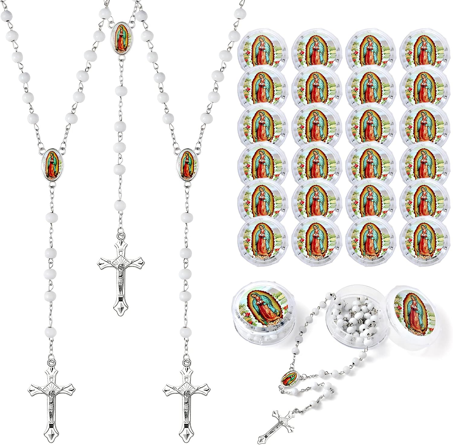 Crystal Rosary Bead Catholic Necklace With Our Lady Of Guadalupe Medal - Includes Metal Box & 18 Prayer Cards 3 thumbnail image