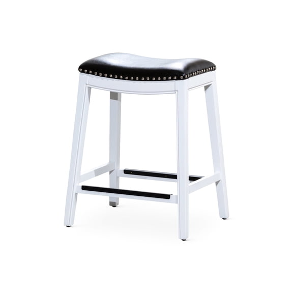 24" White Saddle Stool, Solid Frame / Reliable Seating in Bars