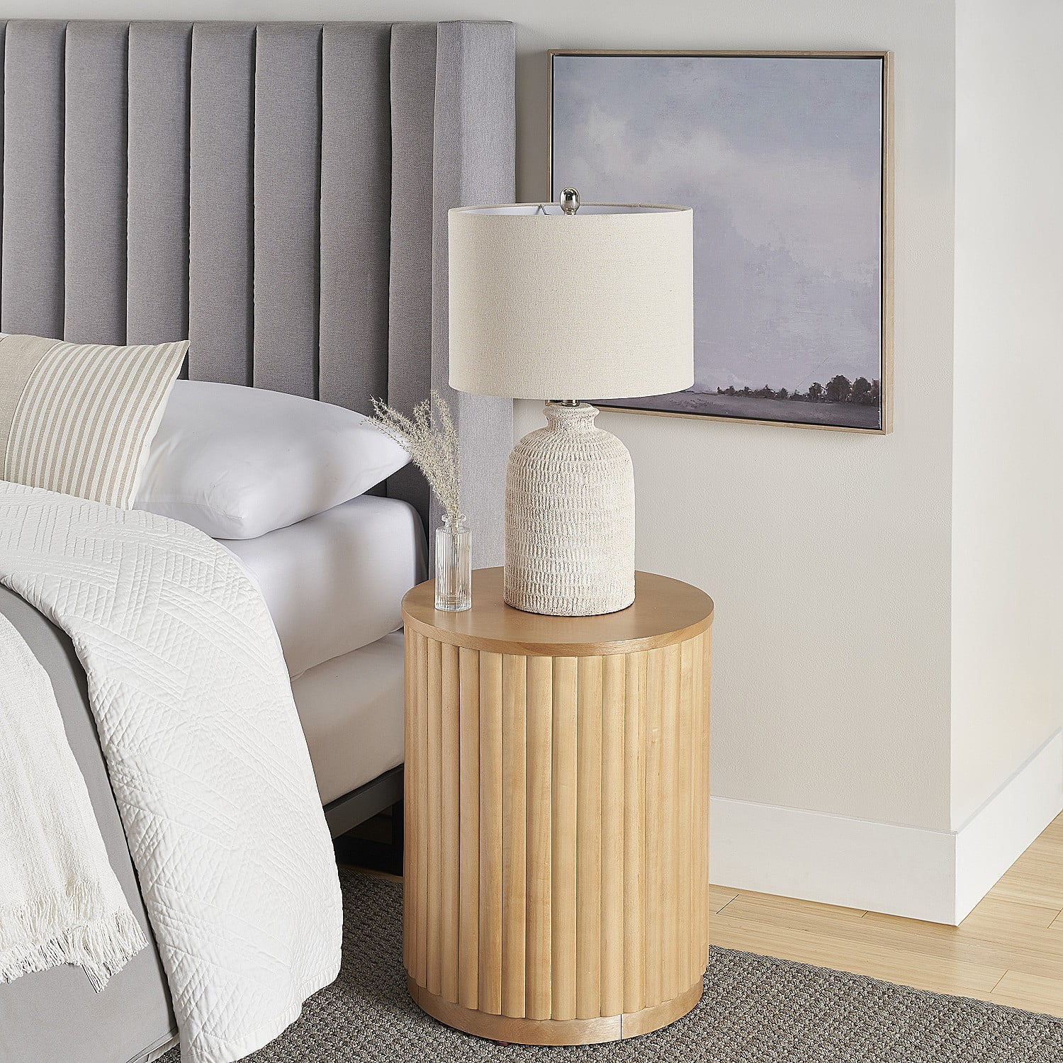 24" White Textured Terracotta Farmhouse Table Lamp