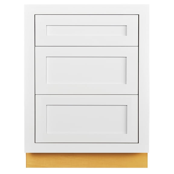 24" Wide Drawer Base Kitchen Cabinet Three (3) Drawers Snow White Inset Shaker - Unassembled