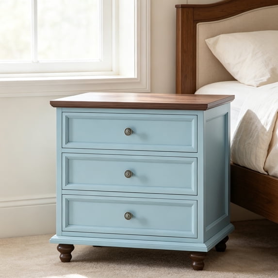 Joaxswe Nightstand with 3 Drawers, Bedside Table for Bedroom, Spacious Storage Cabinet for Living Room,Closet - Light Blue