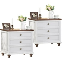 24" Wide Farmhouse Night Stand Set of 2,Large End Table with 3 Drawers & Metal Handle,White Wood Dresser for Bedroom, Bed Side Table Chest of Drawers Cabinet, Nightstand for Living Room,Closet