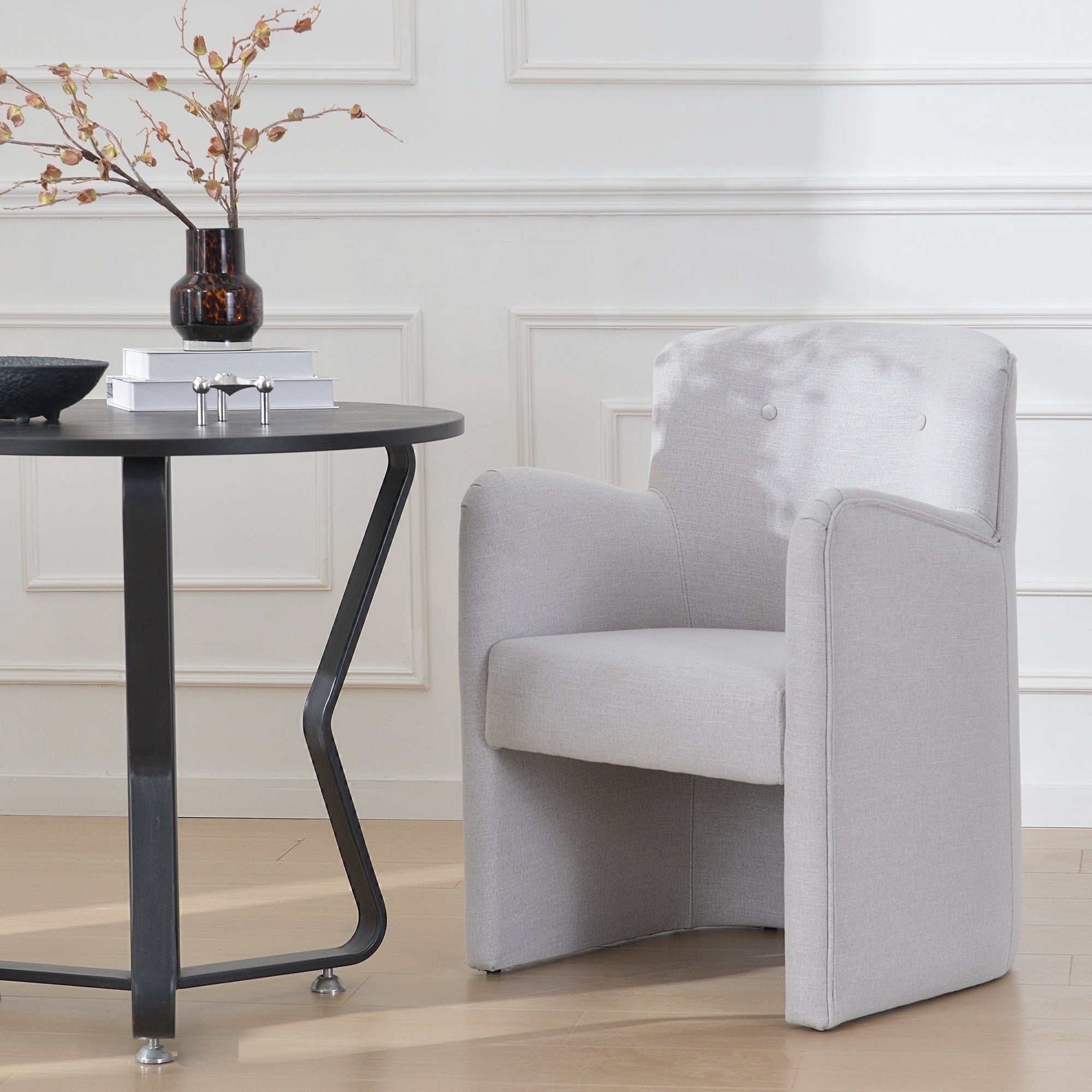 24" Wide Modern Dining Chair Performance Fabric Upholstered Dining Armchair for Kitchen Dining Room Living Room (Light Gray)