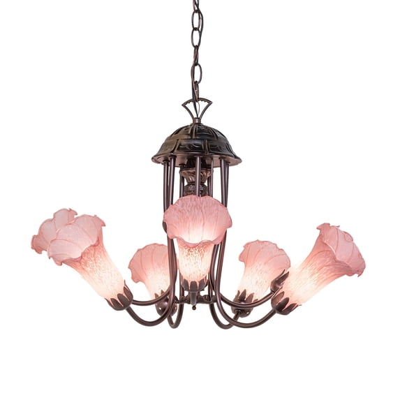 Meyda Lighting 24" Wide Pond Lily Pink 7 Light Chandelier - N/A